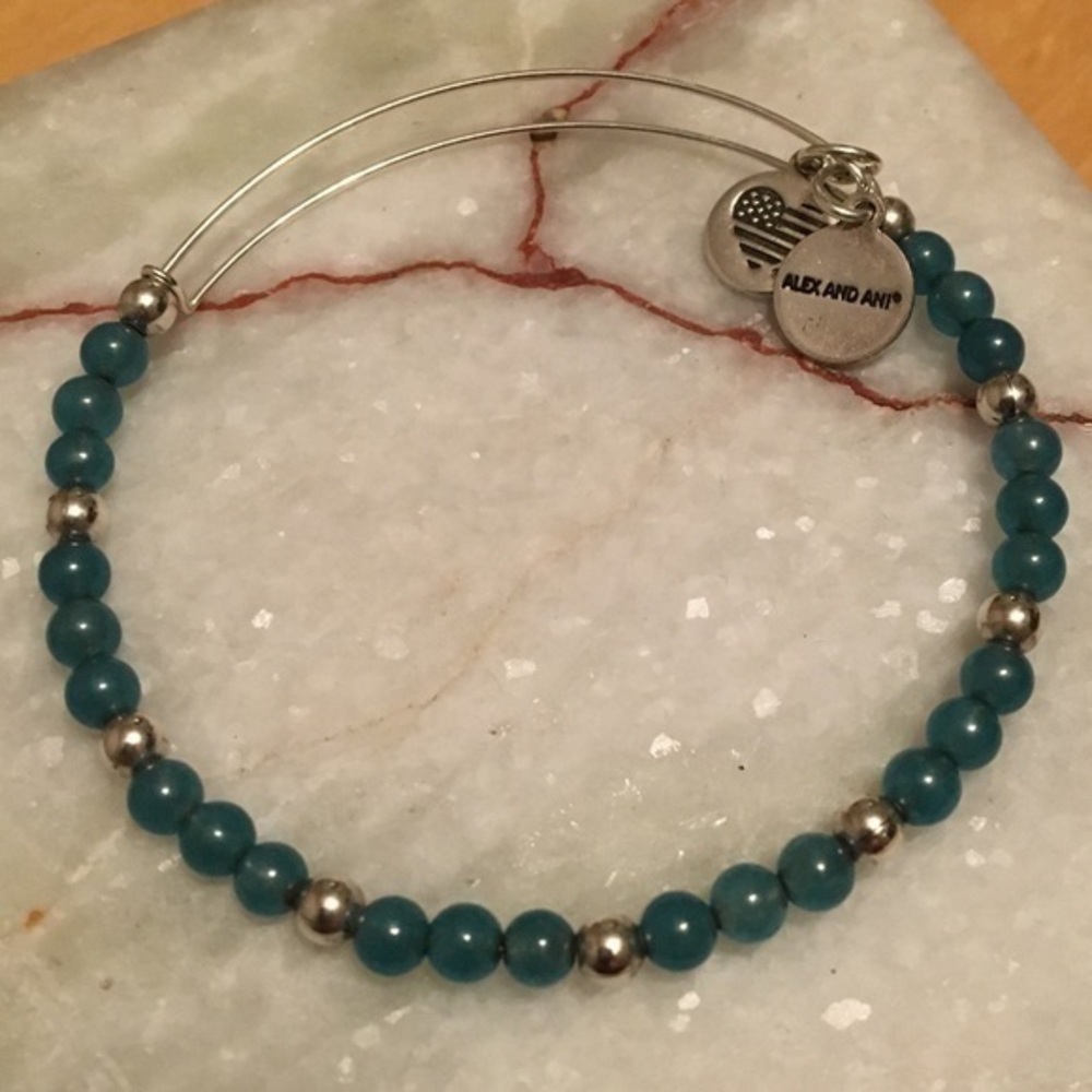 Alex and Ani blue beaded bracelet silver tone